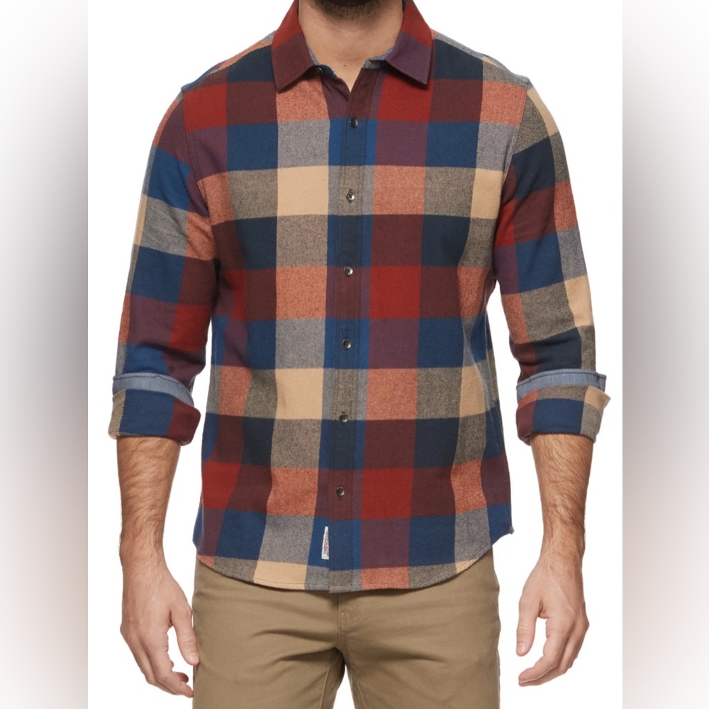 ARCO FLANNEL SHIRT - SIZE: L - COLOR: NAVY/TAN/RUST